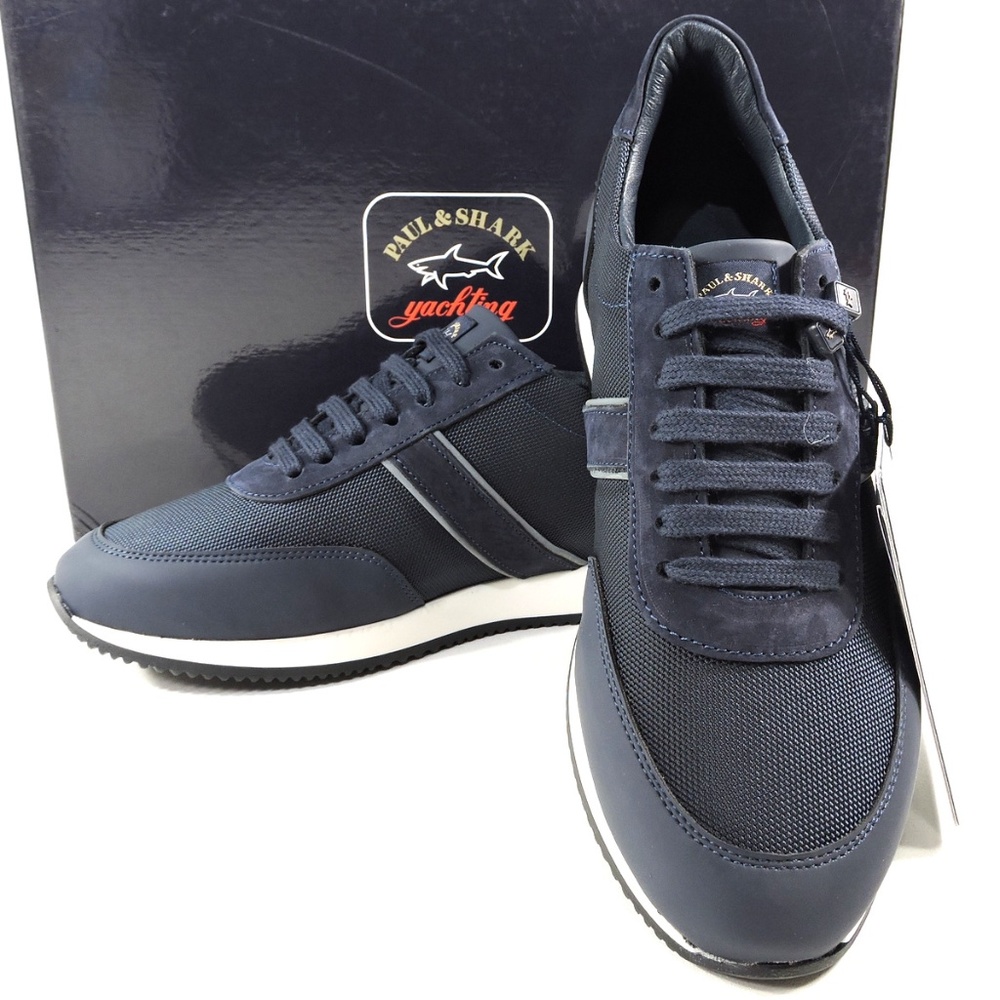 PAUL & SHARK 🇮🇹 MEN'S BLUE LEATHER COMFORT SNEAKERS